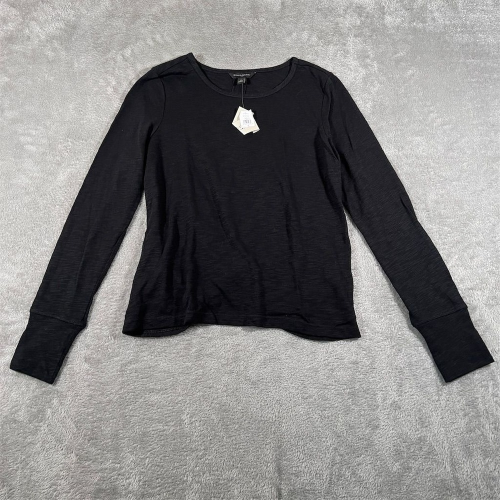 Banana Republic Women's Long Sleeve Shirt Top Crew Gathered Back Black Small NEW